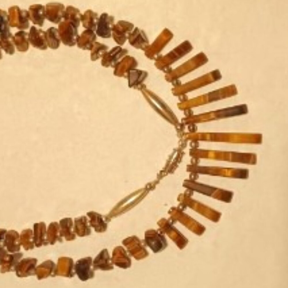 Tiger Eye Necklace with Silver Tone Accent Beads, Tortoise Shell Pattern